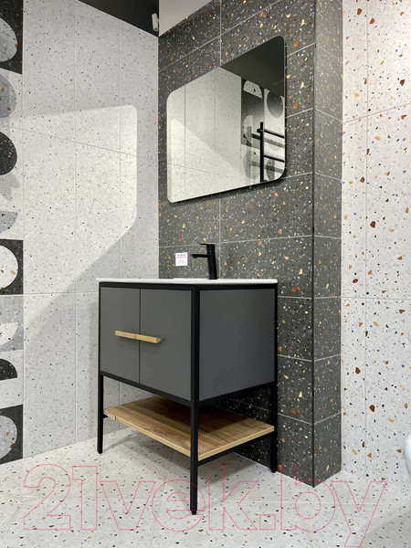 Изображение товара Тумба под умывальник Дабер 010 Andrea Elen 80 / Т10.8А.2.4 (черный/серый/дуб канзас коричневый)