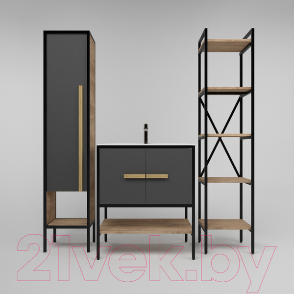 Изображение товара Тумба под умывальник Дабер 010 Andrea Elen 80 / Т10.8А.2.4 (черный/серый/дуб канзас коричневый)