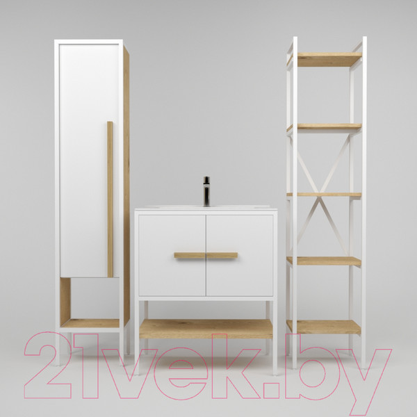 Изображение товара Тумба под умывальник Дабер 010 Andrea Elen 80 / Т10.8А.1.5 (белый/дуб гамильтон натуральный)