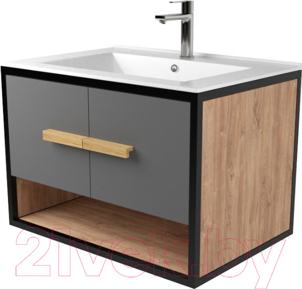 Изображение товара Тумба под умывальник Дабер 009 Andrea Elen 80 / Т9.8А.2.4 (черный/серый/дуб канзас коричневый)