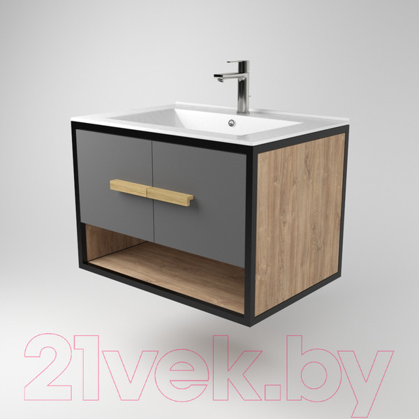 Изображение товара Тумба под умывальник Дабер 009 Andrea Elen 80 / Т9.8А.2.4 (черный/серый/дуб канзас коричневый)
