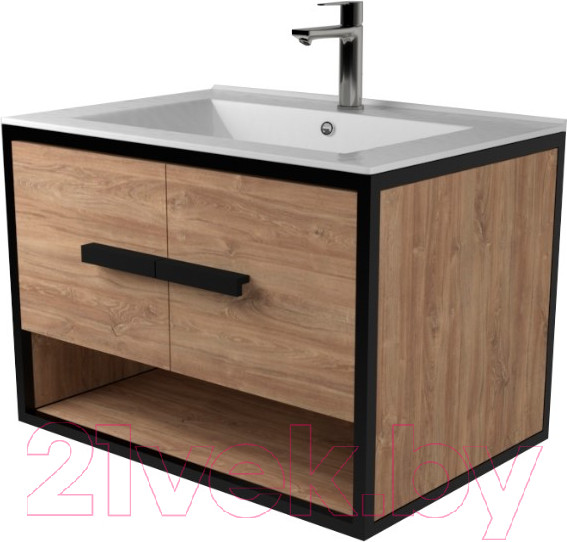 Изображение товара Тумба под умывальник Дабер 009 Andrea Elen 80 / Т9.8А.2.6 (черный/дуб канзас коричневый)