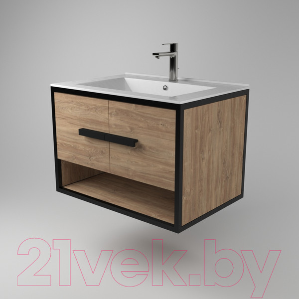 Изображение товара Тумба под умывальник Дабер 009 Andrea Elen 80 / Т9.8А.2.6 (черный/дуб канзас коричневый)