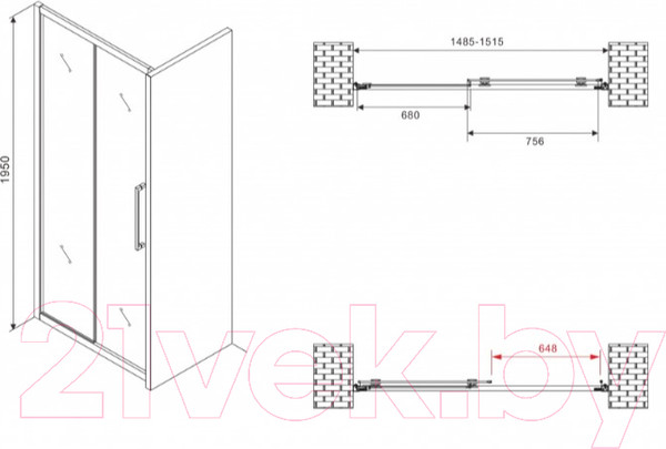 Изображение товара Душевая дверь Abber Schwarzer Diamant AG30150MH