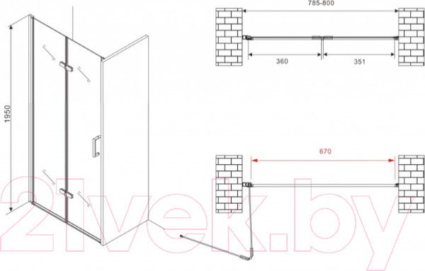Изображение товара Душевая дверь Abber Zart AG08080P