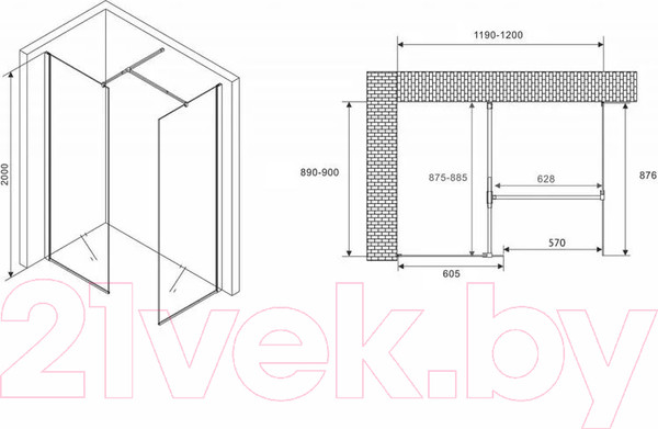 Изображение товара Душевой уголок Abber Immer Offen AG67129B