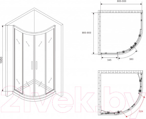 Изображение товара Душевой уголок Abber Schwarzer Diamant AG01090