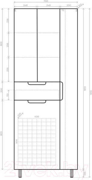 Изображение товара Шкаф-пенал для ванной Style Line Оптима 70 (напольный, корзина, отделение для халата)