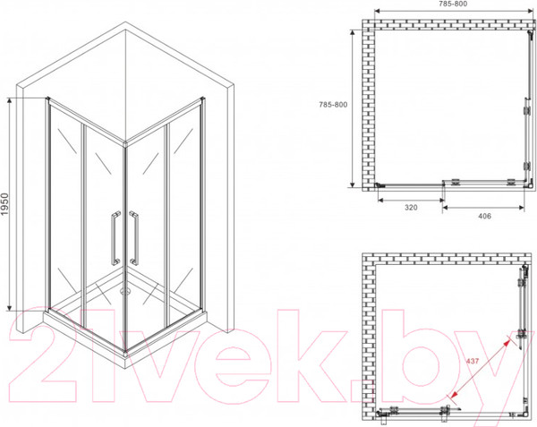 Изображение товара Душевой уголок Abber Schwarzer Diamant AG02080H