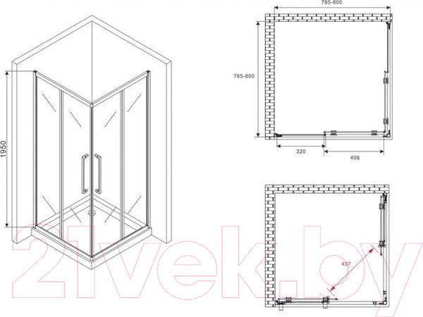 Изображение товара Душевой уголок Abber Schwarzer Diamant AG02080MH