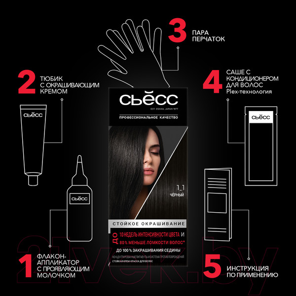 Изображение товара Крем-краска для волос Сьёсс Salonplex Permanent Coloration 1-1 (черный)