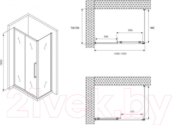 Изображение товара Душевой уголок Abber Schwarzer Diamant AG30130H-S75