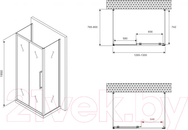 Изображение товара Душевой уголок Abber Schwarzer Diamant AG30130H-S80-S80