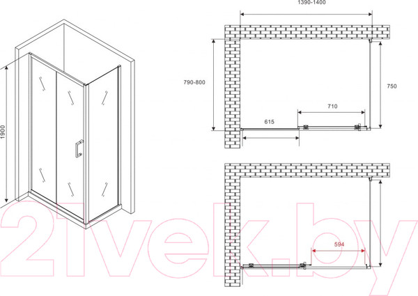 Изображение товара Душевой уголок Abber Schwarzer Diamant AG30140B5-S80B5