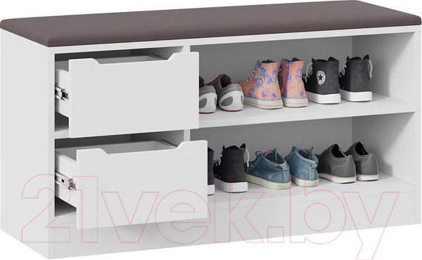 Изображение товара Тумба в прихожую ТриЯ Тип 13 (белый ясень/велюр серый)