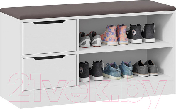 Изображение товара Тумба в прихожую ТриЯ Тип 13 (белый ясень/велюр серый)