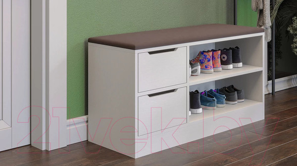 Изображение товара Тумба в прихожую ТриЯ Тип 13 (белый ясень/велюр серый)