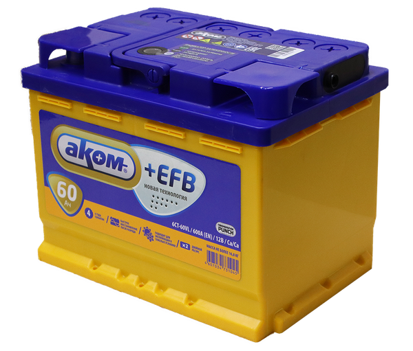 Изображение товара Автомобильный аккумулятор AKOM 6СТ-60 Рус + EFB L + 600A (60 А/ч)