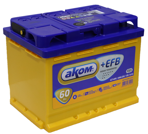 Изображение товара Автомобильный аккумулятор AKOM 6СТ-60 Рус + EFB L + 600A (60 А/ч)