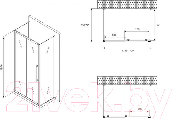 Изображение товара Душевой уголок Abber Schwarzer Diamant AG30140MH-S75M-S75M