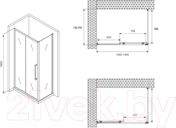 Изображение товара Душевой уголок Abber Schwarzer Diamant AG30140MH-S75M