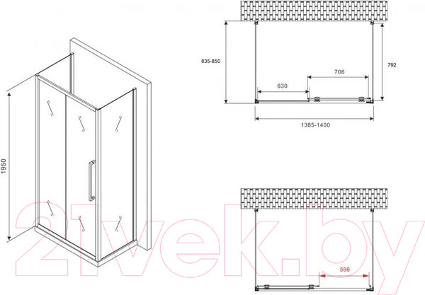 Изображение товара Душевой уголок Abber Schwarzer Diamant AG30140MH-S85M-S85M