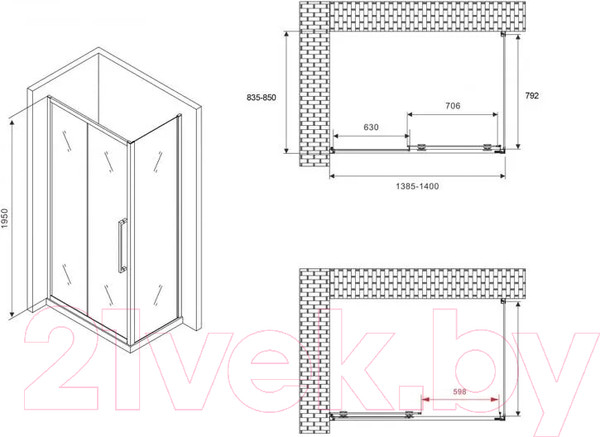 Изображение товара Душевой уголок Abber Schwarzer Diamant AG30140MH-S85M