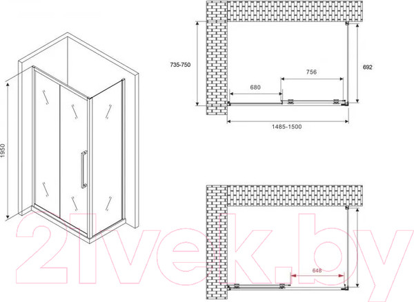 Изображение товара Душевой уголок Abber Schwarzer Diamant AG30150H-S75