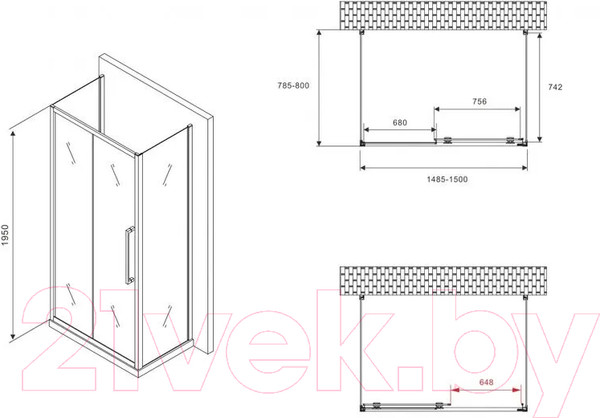 Изображение товара Душевой уголок Abber Schwarzer Diamant AG30150H-S80-S80