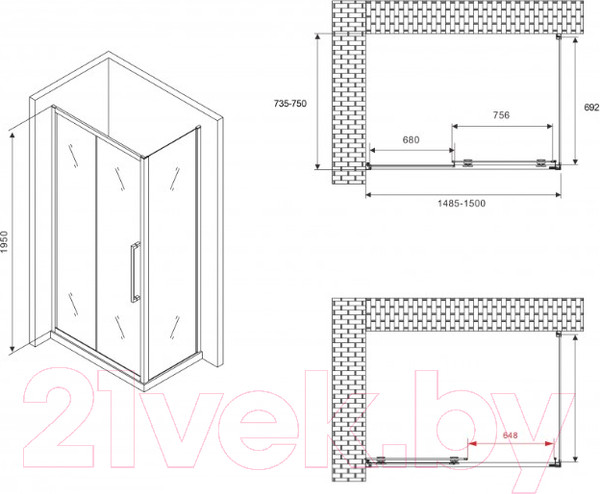 Изображение товара Душевой уголок Abber Schwarzer Diamant AG30150MH-S75M