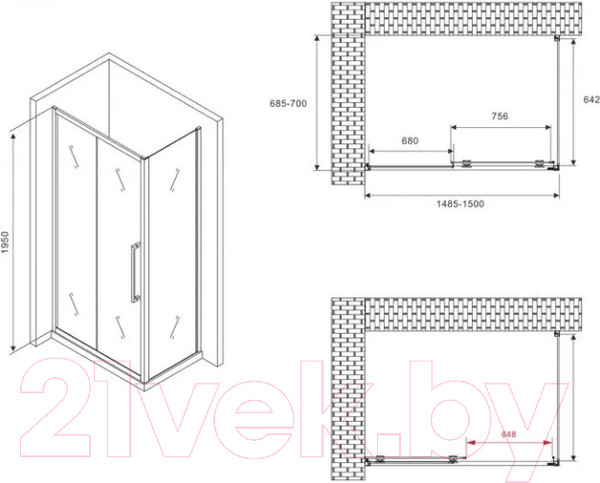 Изображение товара Душевой уголок Abber Schwarzer Diamant AG30150MH-S70M