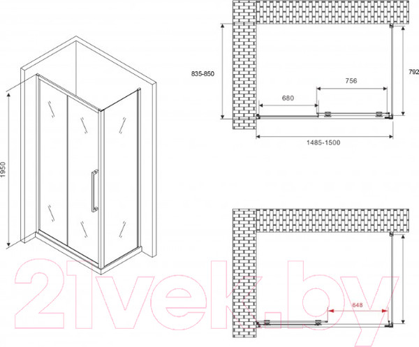 Изображение товара Душевой уголок Abber Schwarzer Diamant AG30150MH-S85M