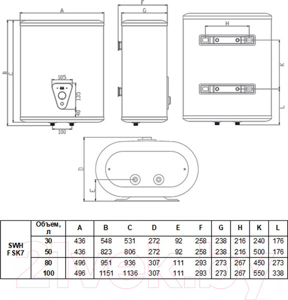 Изображение товара Накопительный водонагреватель Timberk SWH FSK7 100 V