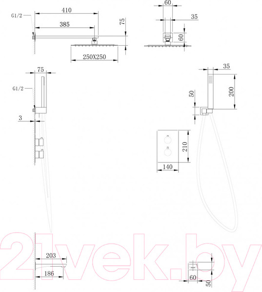 Изображение товара Душевая система со смесителем Abber Weiss Insel AF8050B (черный матовый)