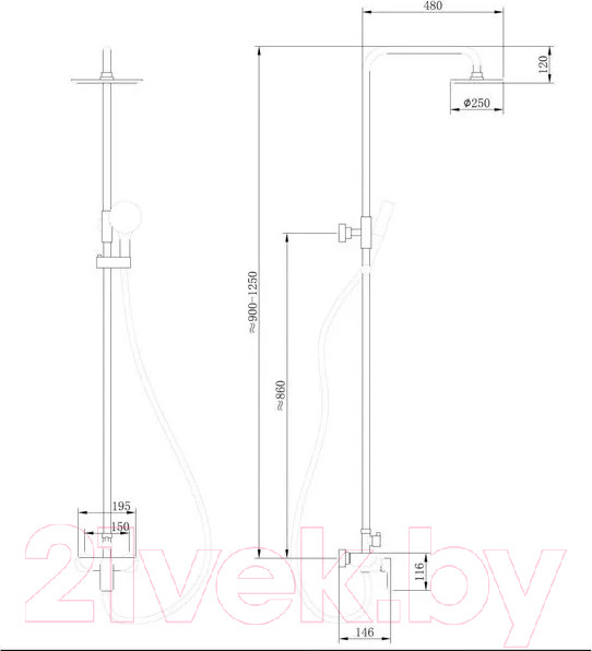 Изображение товара Душевая система со смесителем Abber Weiss Insel AF8020B (черный матовый)