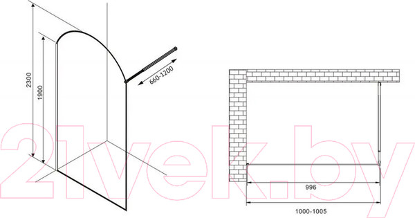 Изображение товара Душевая стенка Abber Immer Offen AG64100BN