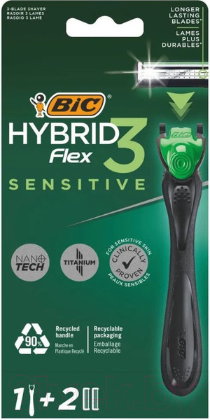 Изображение товара Бритвенный станок Bic Flex 3 Hybrid Sensitive (+ 2 кассеты)
