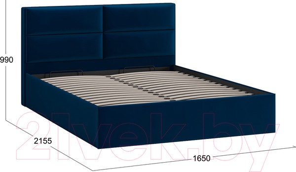 Изображение товара Двуспальная кровать ТриЯ Глосс универсальный тип 1 с ПМ и заглушиной 160x200 (велюр Confetti Blue)