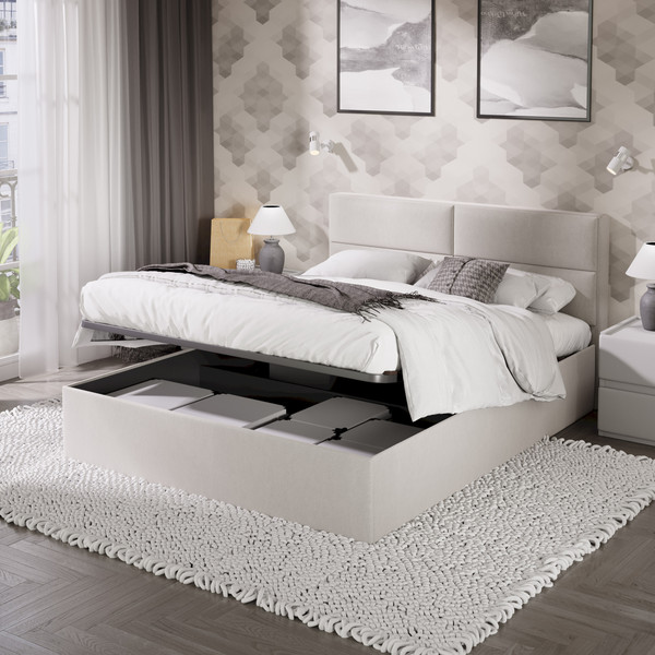 Изображение товара Двуспальная кровать ТриЯ Глосс универсальный тип 1 с ПМ и заглушиной 160x200 (велюр Confetti Cream)