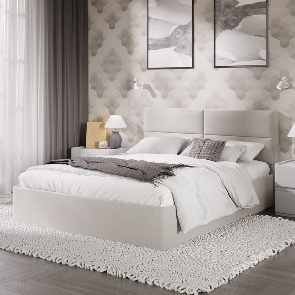 Изображение товара Двуспальная кровать ТриЯ Глосс универсальный тип 1 с ПМ и заглушиной 160x200 (велюр Confetti Cream)