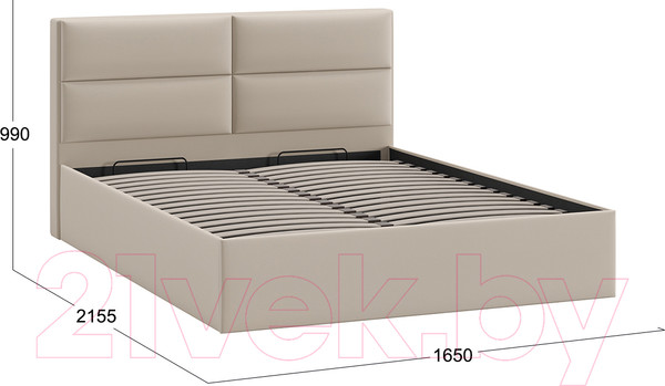 Изображение товара Двуспальная кровать ТриЯ Глосс универсальный тип 1 с ПМ и заглушиной 160x200 (велюр Confetti Cream)