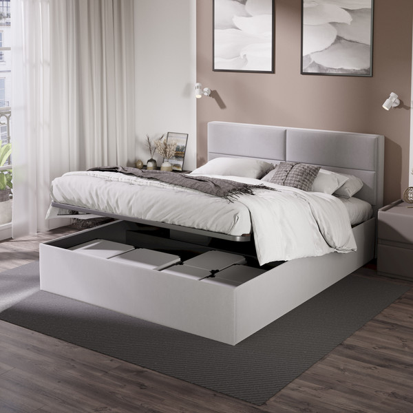 Изображение товара Двуспальная кровать ТриЯ Глосс универсальный тип 1 с ПМ и заглушиной 160x200 (велюр Confetti Silver)