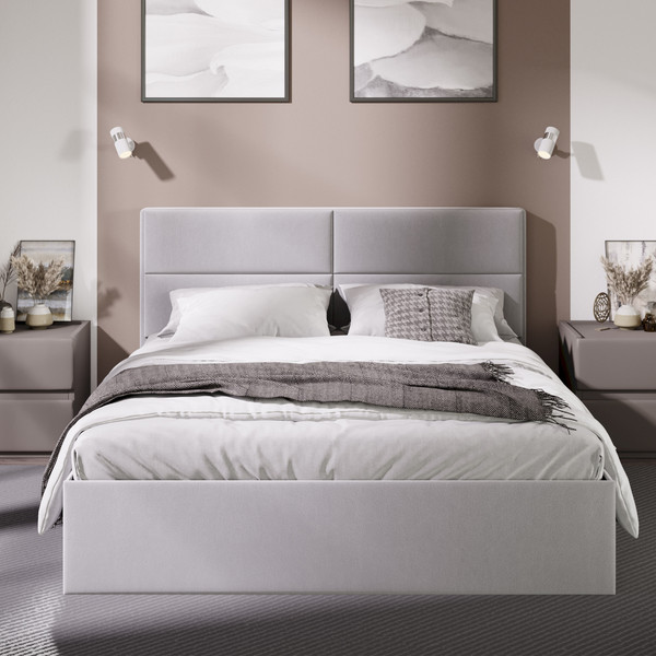 Изображение товара Двуспальная кровать ТриЯ Глосс универсальный тип 1 с ПМ и заглушиной 160x200 (велюр Confetti Silver)