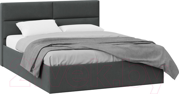 Изображение товара Двуспальная кровать ТриЯ Глосс универсальный тип 1 с ПМ и заглушиной 160x200 (велюр графит)