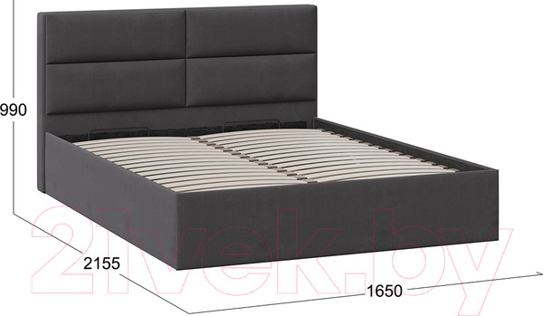 Изображение товара Двуспальная кровать ТриЯ Глосс универсальный тип 1 с ПМ и заглушиной 160x200 (велюр графит)