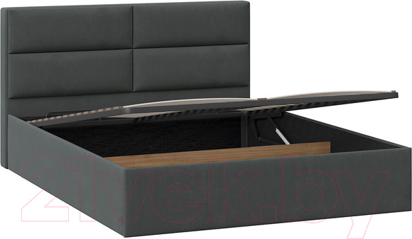 Изображение товара Двуспальная кровать ТриЯ Глосс универсальный тип 1 с ПМ и заглушиной 160x200 (велюр графит)