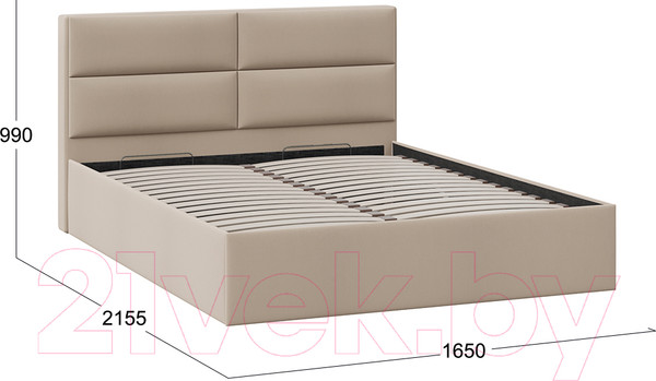 Изображение товара Двуспальная кровать ТриЯ Глосс универсальный тип 1 с ПМ и заглушиной 160x200 (велюр мокко светлый)