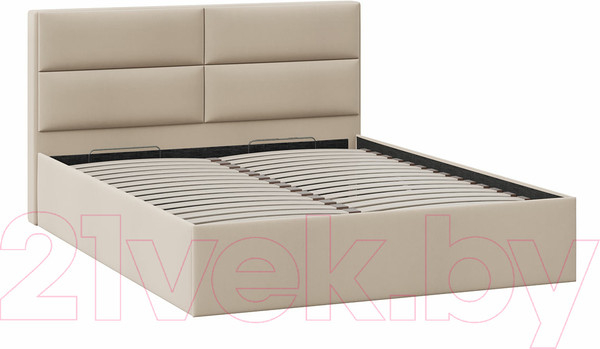 Изображение товара Двуспальная кровать ТриЯ Глосс универсальный тип 1 с ПМ и заглушиной 160x200 (велюр мокко светлый)