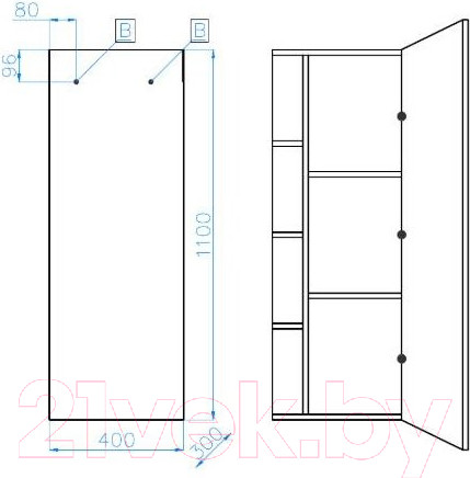 Изображение товара Шкаф-полупенал для ванной Style Line Берлин 40 (подвесной, универсальный)