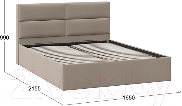 Изображение товара Двуспальная кровать ТриЯ Глосс универсальный тип 1 с ПМ и заглушиной 160x200 (велюр мокко темный)